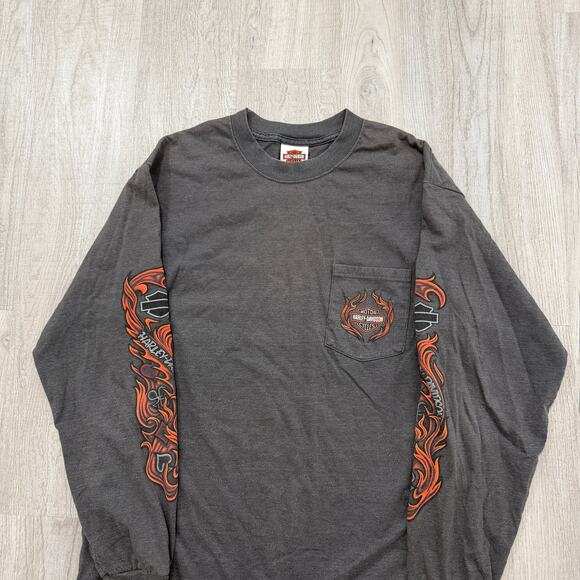 Vintage Harley Davidson Shirt Men's Large Gray Flame Sleeves y2k Biker Grunge - Picture 2 of 9